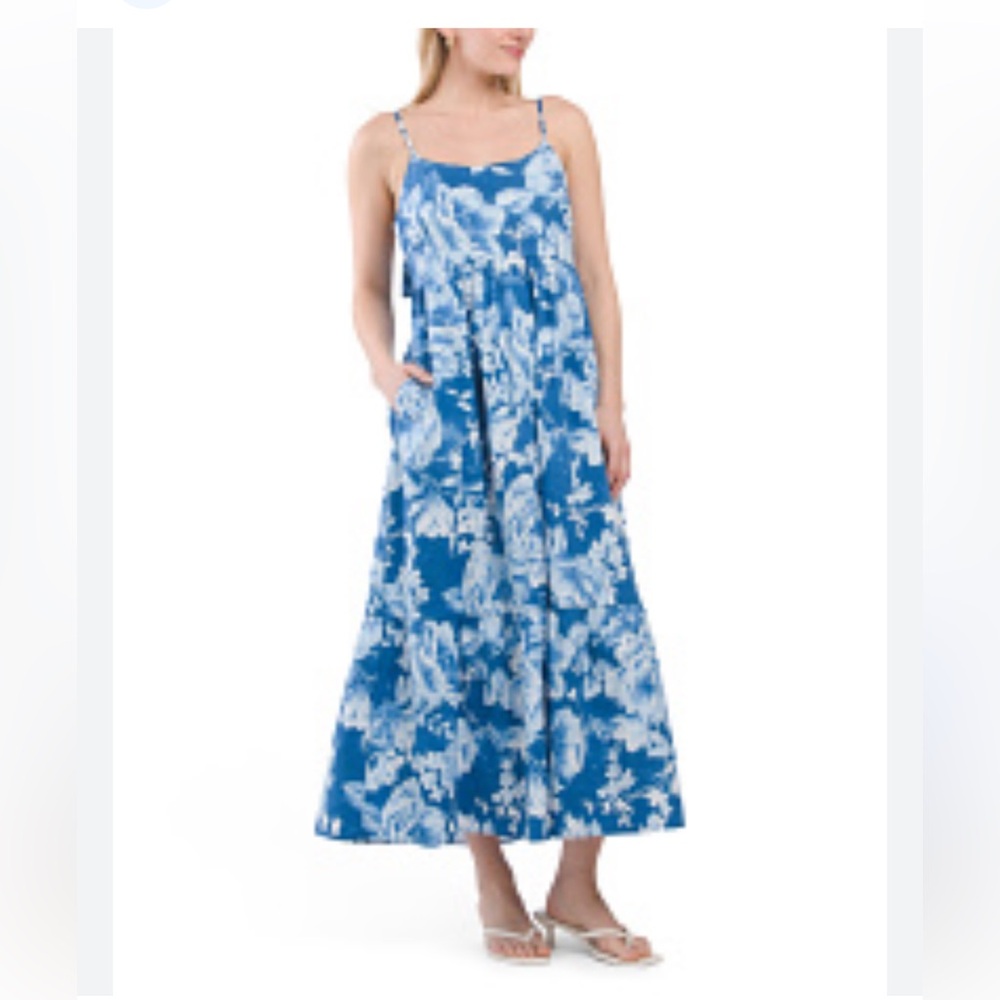 Joie Blue and White Floral Maxi Dress Cotton Blend Sz